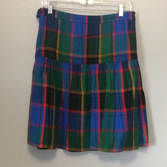 Vintage plaid skirt Women's 8 colorful rainbow acetate pleated whimsical retro - Picture 6 of 10